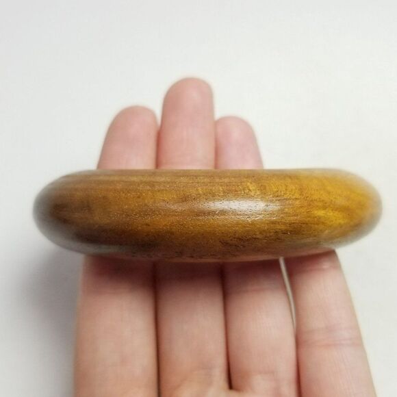 Vintage Carved Wood Bangle Bracelet, Boho Hippie 70s Style, Stacking, Estate - Picture 1 of 6